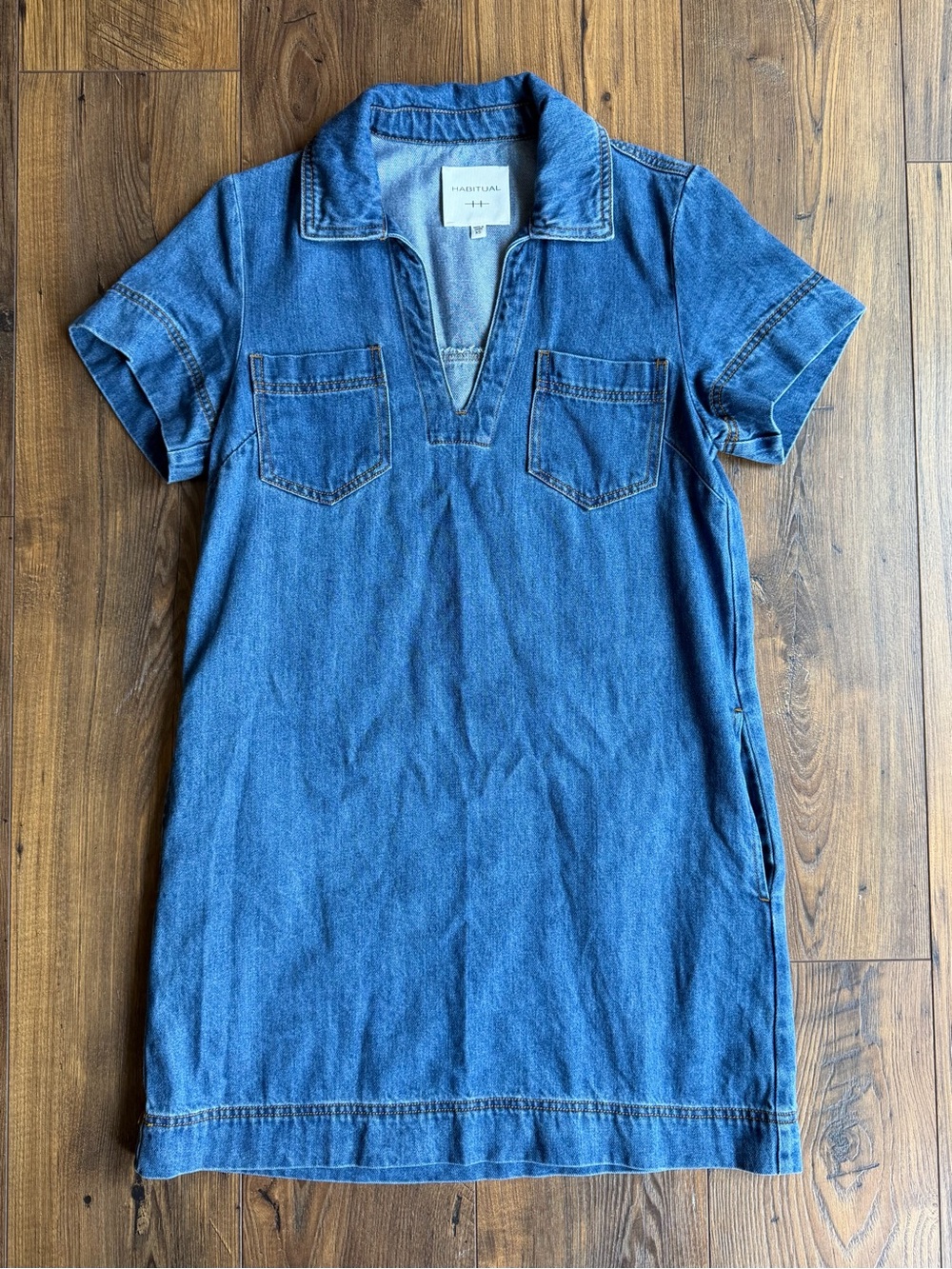 Habitual Short-Sleeve Denim Polo Dress - Blue